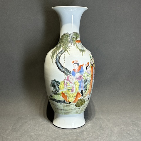 古玩陶瓷粉彩人物故事紋撇口瓶真品鑒賞圖