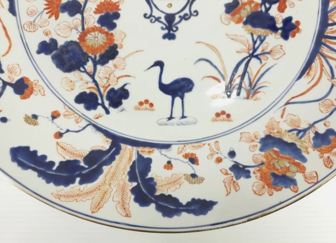 古玩陶瓷日本明治青花礬紅仙鶴紋盤真品鑒賞圖