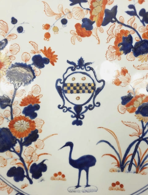 古玩陶瓷日本明治青花礬紅仙鶴紋盤真品鑒賞圖