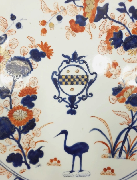 古玩陶瓷日本明治青花礬紅仙鶴紋盤真品鑒賞圖