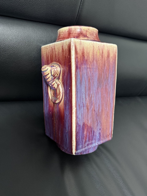 古玩陶瓷均紅窯變四方象耳尊真品鑒賞圖