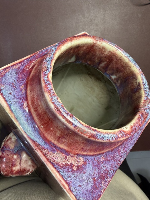 古玩陶瓷均紅窯變四方象耳尊真品鑒賞圖