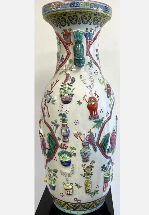 古玩陶瓷三星高照圖粉彩瓶真品鑒賞圖