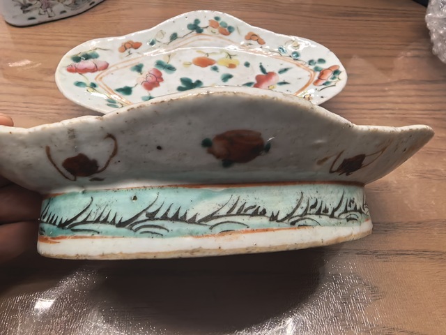 古玩陶瓷粉彩壽桃花卉海棠貢盤真品鑒賞圖