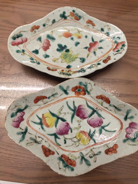 古玩陶瓷粉彩壽桃花卉海棠貢盤真品鑒賞圖