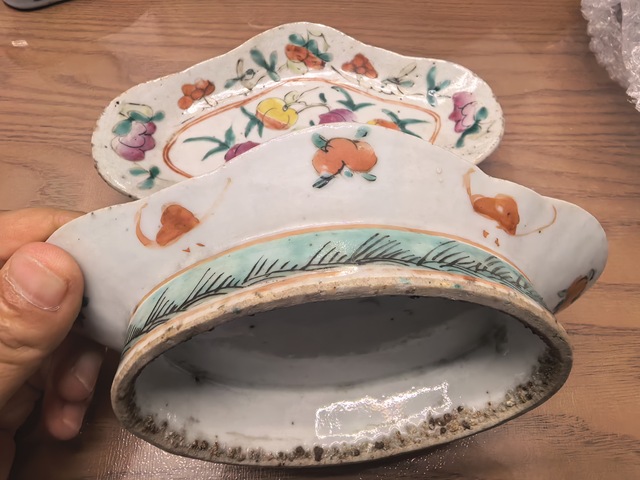 古玩陶瓷粉彩壽桃花卉海棠貢盤真品鑒賞圖