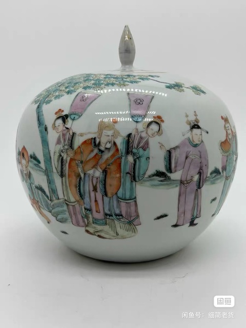 古玩陶瓷粉彩人物故事蓋罐真品鑒賞圖