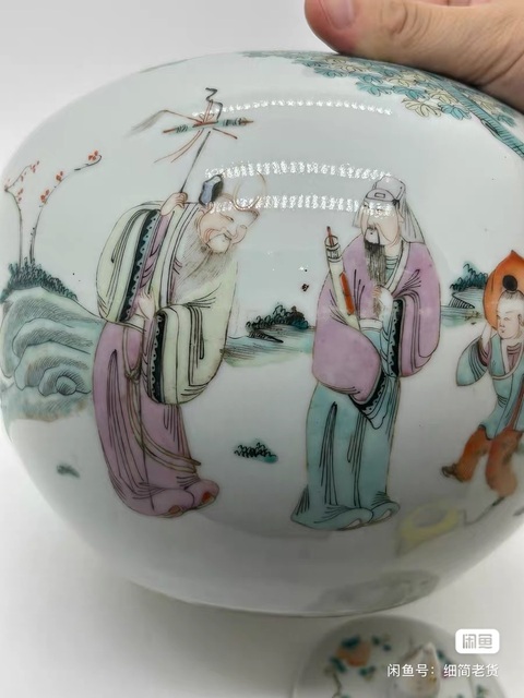 古玩陶瓷粉彩人物故事蓋罐真品鑒賞圖