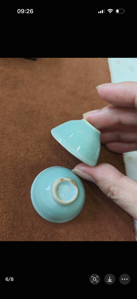 古玩陶瓷清中晚期豆青杯真品鑒賞圖