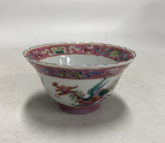 古玩陶瓷民國·粉彩鳳凰牡丹紋花口杯拍賣，當前價格1699元