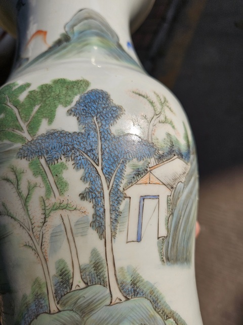 古玩陶瓷粉彩山水紋花觚真品鑒賞圖