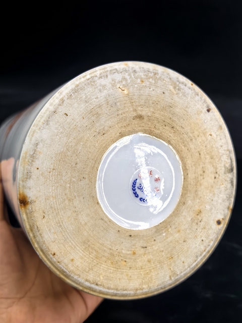 古玩陶瓷民國名家 “游海濱”繪礬紅彩山水人物帽筒真品鑒賞圖