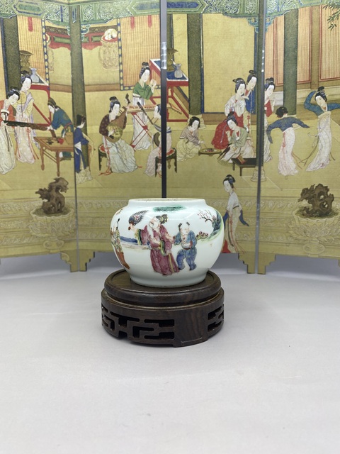 古玩陶瓷清道光 粉彩人物故事水盂拍賣，當前價格3999元