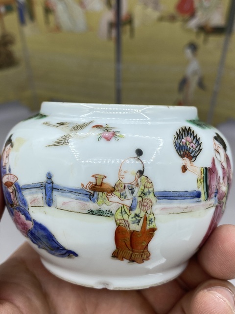 古玩陶瓷清道光 粉彩人物故事水盂拍賣，當前價格3999元