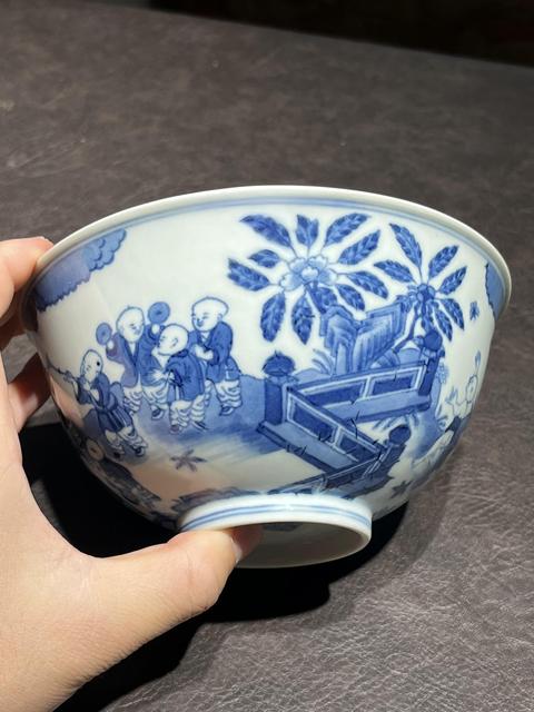 古玩陶瓷青花嬰戲圖宮碗真品鑒賞圖