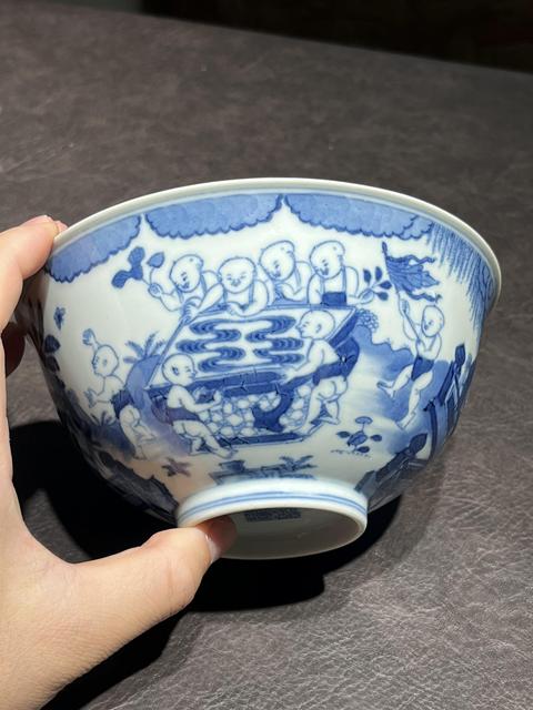 古玩陶瓷青花嬰戲圖宮碗真品鑒賞圖