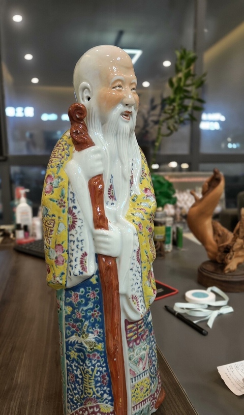 古玩陶瓷民國 茂記生造 粉彩壽星擺件真品鑒賞圖