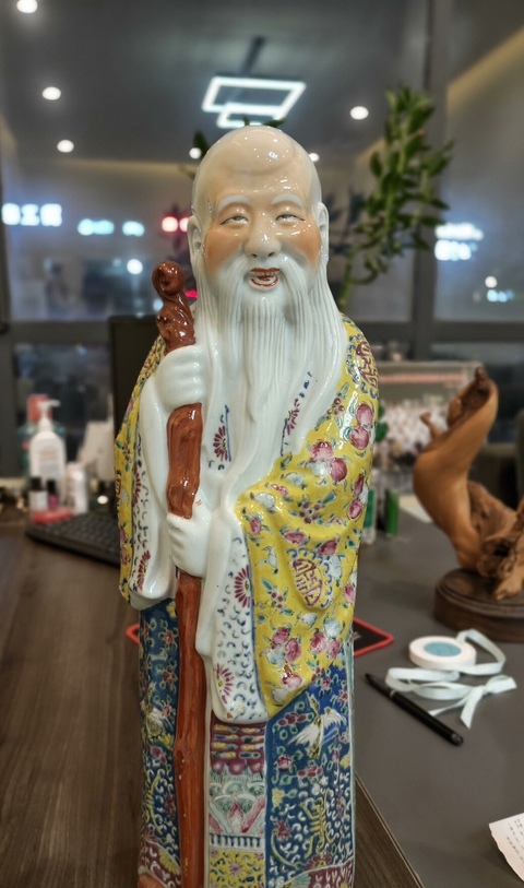 古玩陶瓷民國 茂記生造 粉彩壽星擺件真品鑒賞圖