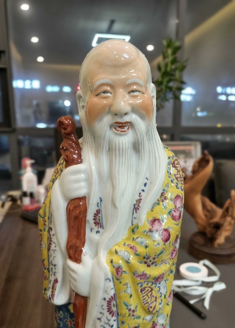 古玩陶瓷民國 茂記生造 粉彩壽星擺件真品鑒賞圖