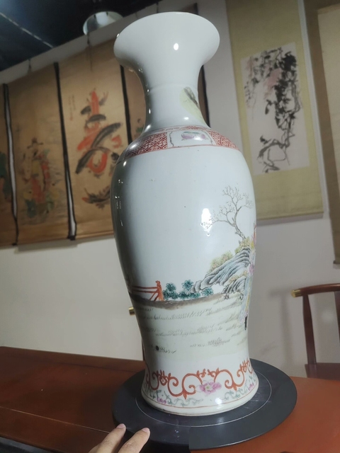 古玩陶瓷粉彩人物故事觀音瓶真品鑒賞圖