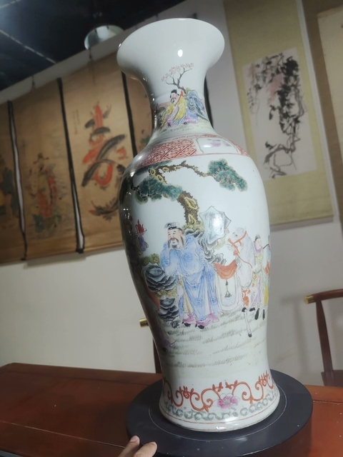 古玩陶瓷粉彩人物故事觀音瓶真品鑒賞圖