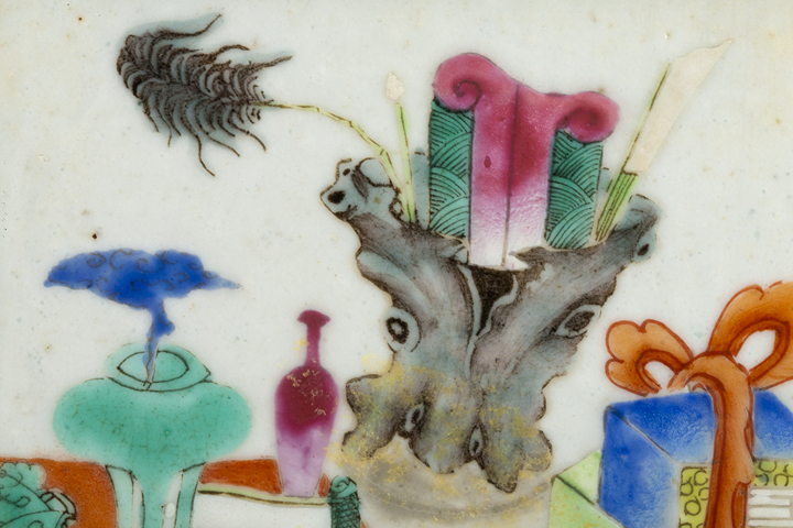 古玩陶瓷清晚·粉彩博古紋硯屏真品鑒賞圖