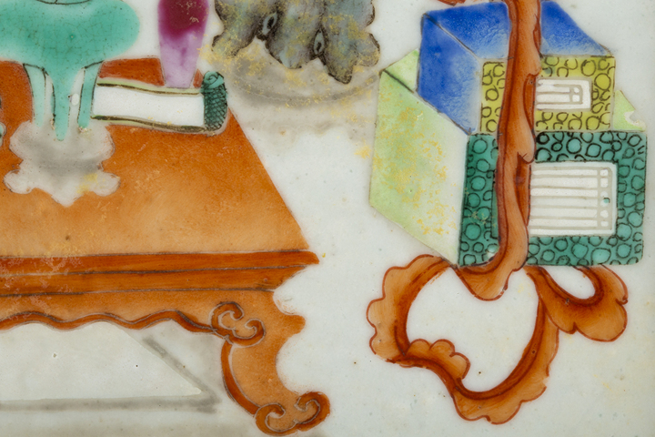 古玩陶瓷清晚·粉彩博古紋硯屏真品鑒賞圖