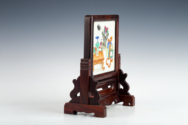 古玩陶瓷清晚·粉彩博古紋硯屏真品鑒賞圖