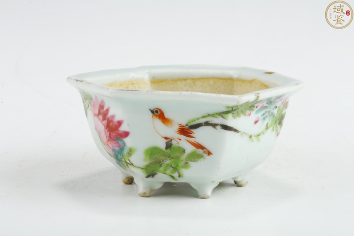 古玩陶瓷淺絳彩花鳥紋菖蒲盆真品鑒賞圖