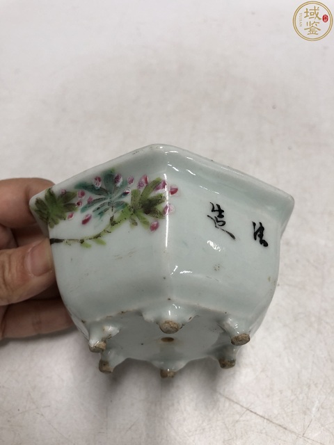 古玩陶瓷淺絳彩花鳥紋菖蒲盆真品鑒賞圖