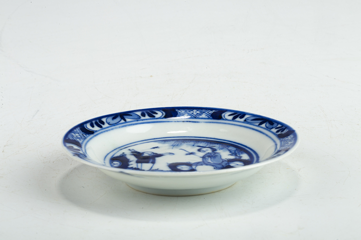 古玩陶瓷清晚·青花三娘教子紋小盤真品鑒賞圖