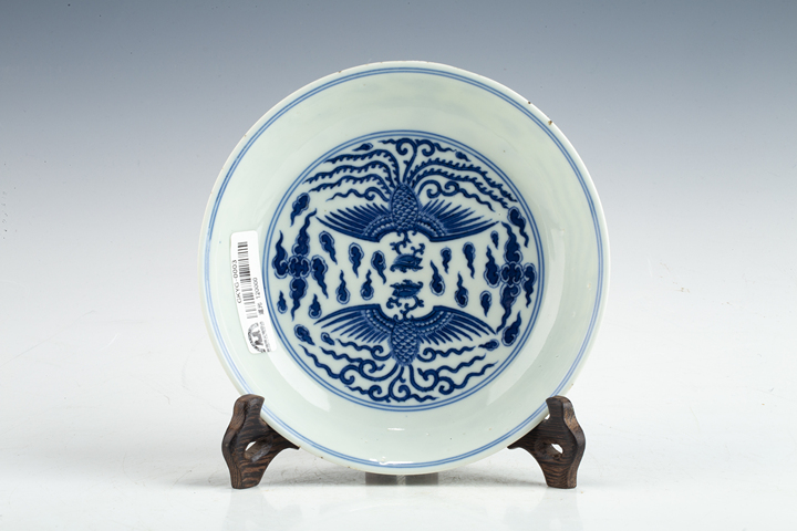 古玩陶瓷清道光·青花對頭鳳紋盤（官）真品鑒賞圖