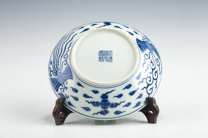 古玩陶瓷清道光·青花對頭鳳紋盤（官）真品鑒賞圖