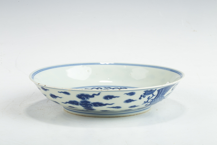 古玩陶瓷清道光·青花對頭鳳紋盤（官）真品鑒賞圖