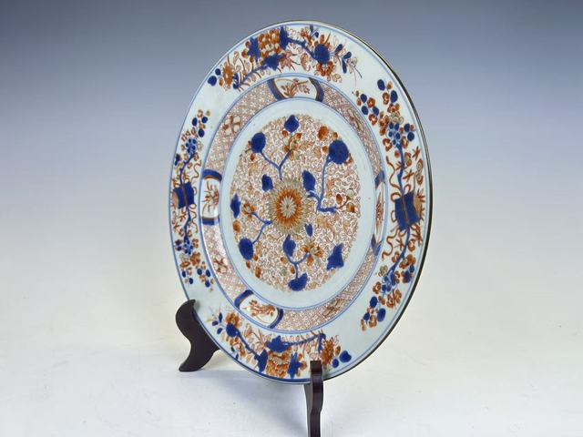 古玩陶瓷清康熙·青花礬紅描金花卉盤真品鑒賞圖