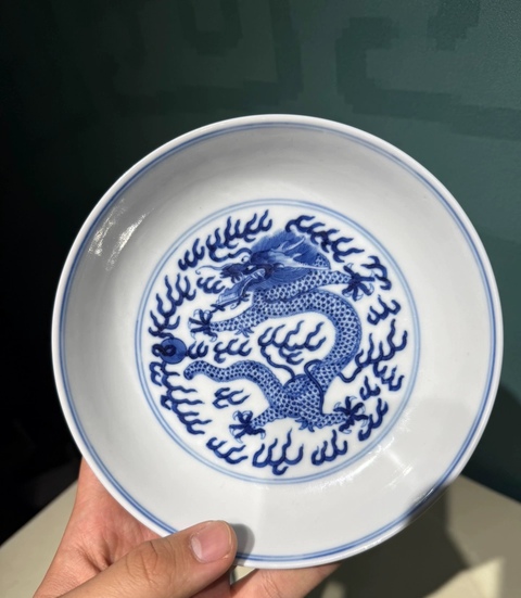 古玩陶瓷青花龍紋盤拍賣，當前價格60000元