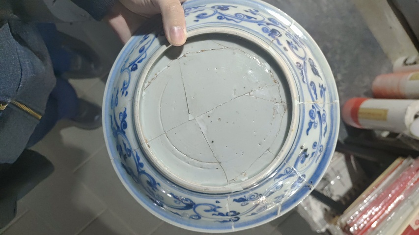 古玩陶瓷鳳紋青花盤標本真品鑒賞圖