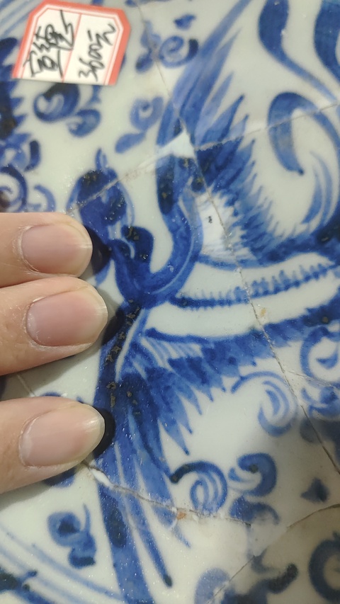 古玩陶瓷鳳紋青花盤標本真品鑒賞圖