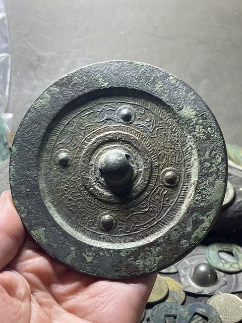 古玩銅器漢代·四乳雙龍雙虎鏡 真品鑒賞圖