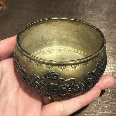 古玩雜項銀鎏金鏨刻筆洗真品鑒賞圖