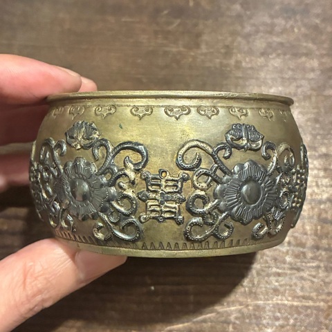 古玩雜項銀鎏金鏨刻筆洗真品鑒賞圖