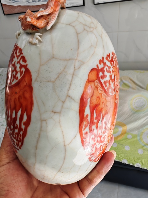 古玩陶瓷哥釉礬紅夔鳳水洗真品鑒賞圖