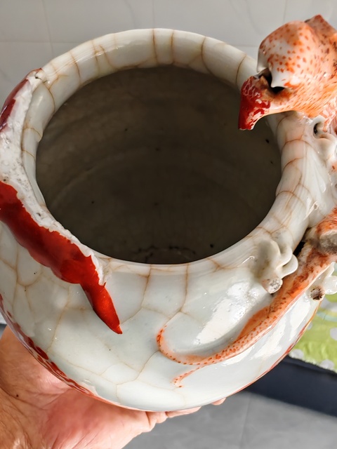 古玩陶瓷哥釉礬紅夔鳳水洗真品鑒賞圖