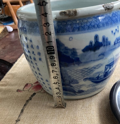 古玩陶瓷日本江戶青花赤壁賦案缸真品鑒賞圖