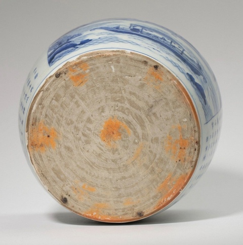 古玩陶瓷日本江戶青花赤壁賦案缸真品鑒賞圖