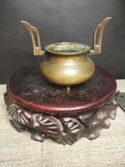 古玩銅器朝冠耳香爐真品鑒賞圖