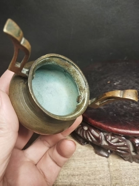 古玩銅器朝冠耳香爐真品鑒賞圖