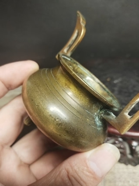 古玩銅器朝冠耳香爐真品鑒賞圖