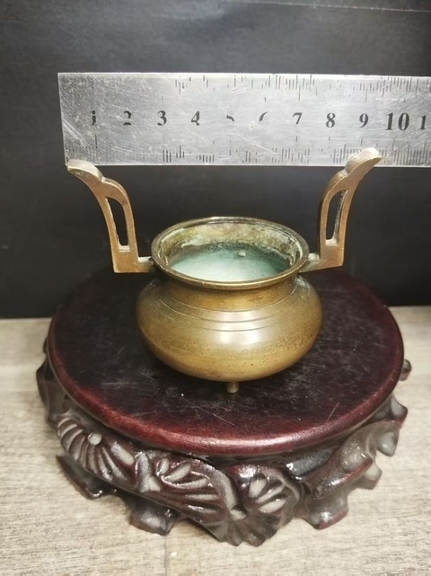 古玩銅器朝冠耳香爐真品鑒賞圖