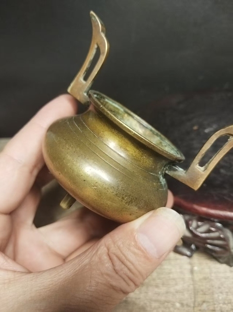 古玩銅器朝冠耳香爐真品鑒賞圖